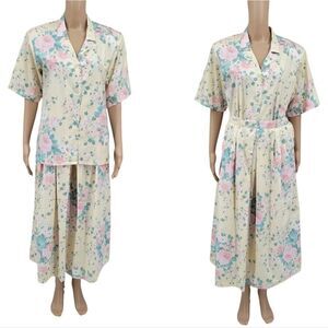Lorch Vintage Pleated Skirt and Blouse Natch Set Yellow Floral Cottagecore